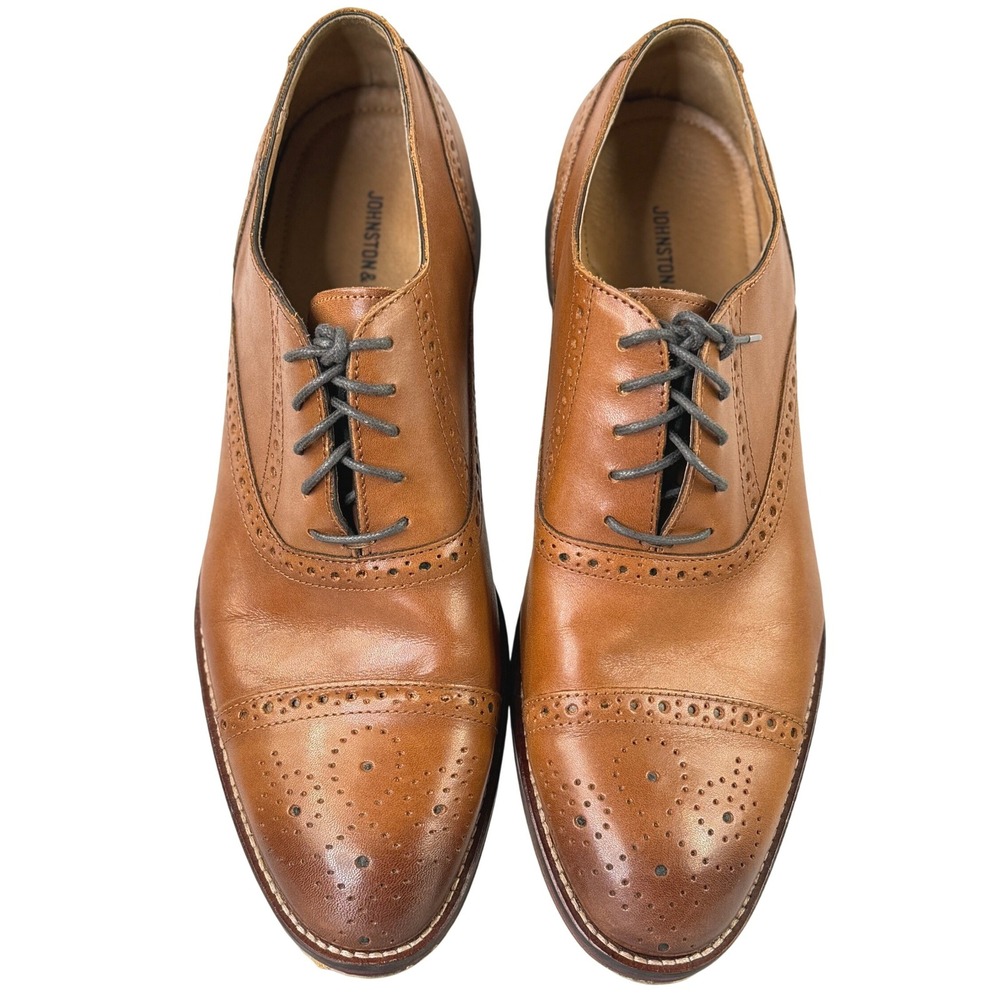 Johnston & Murphy Concord Oxford Dress Shoes 11 Tan Leather Brogue Cap Toe